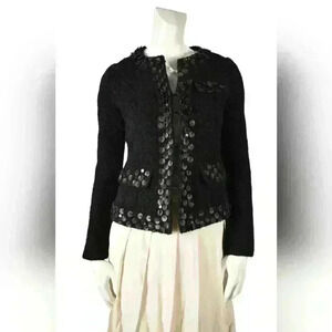 2000s Marc Jacobs Black Persian  Lamb Astrakhan Leather Sequin Jacket 4US Small